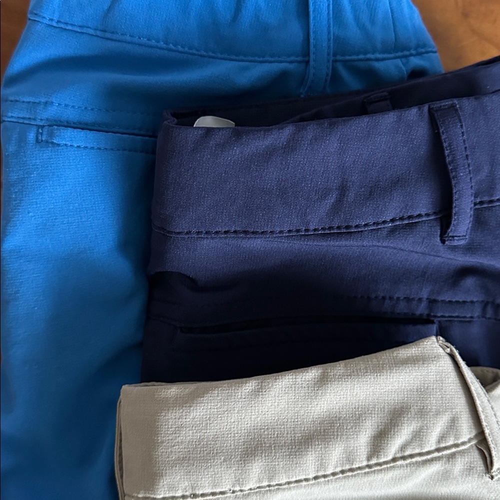 Boy golf shorts in Blue, Navy, and Tan - Picture 3 of 3